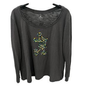 Disney Charcoal Gray Long Sleeve Top with Multicolor Jeweled Mickey